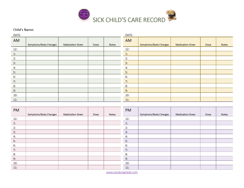 Your Sick Child's Daily Care Record