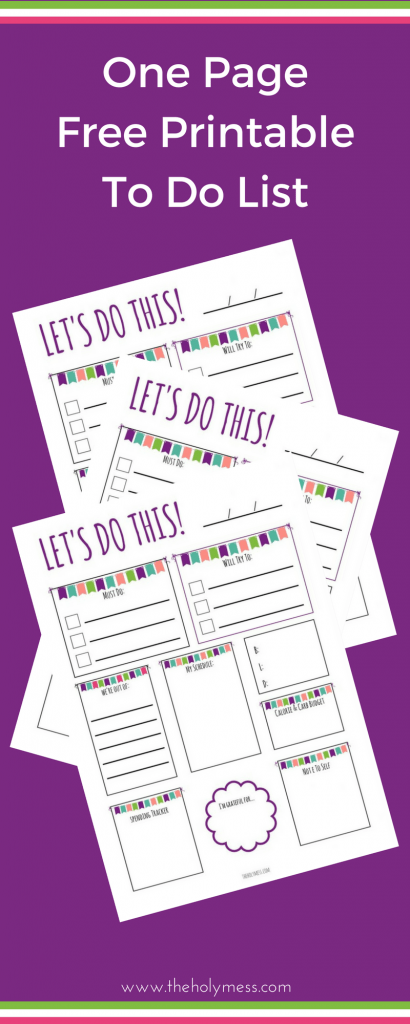 One Page Free Printable To Do List