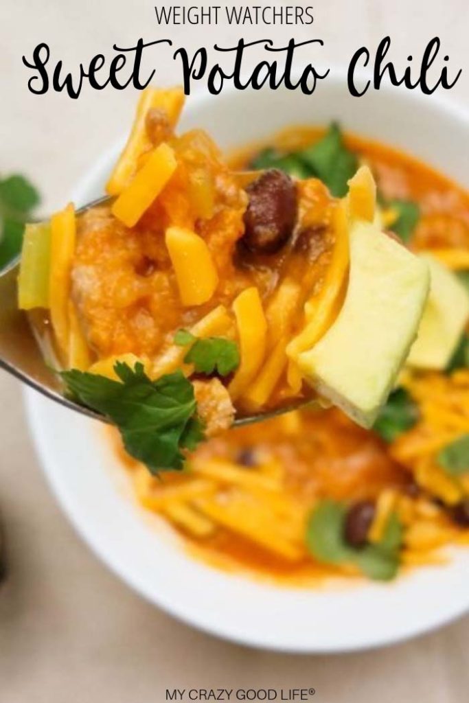 Weight Watchers Instant Pot Sweet Potato Chili in a white bowl