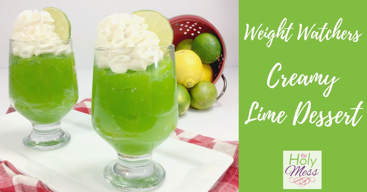 WW Creamy Lime Dessert in clear dessert glasses topped with whipped topping