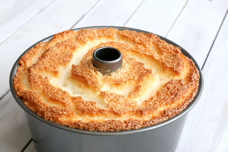 Angel food cake in pan