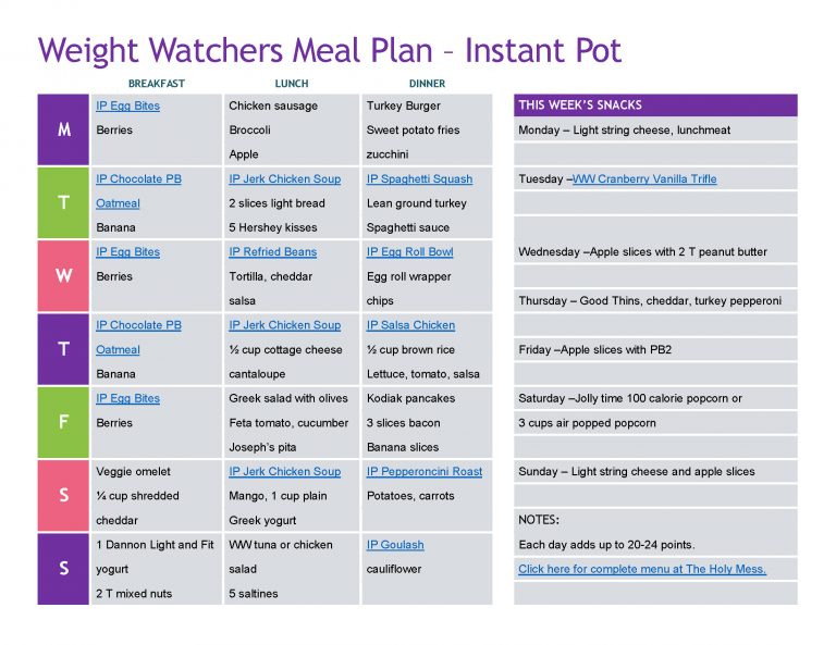 15 Weight Watchers Instant Pot Recipes + 7 Day Meal Plan The Holy Mess