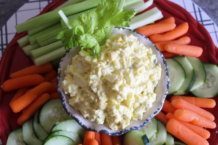egg salad with veggies to dip