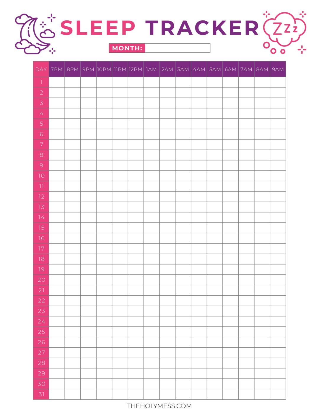 Free Printable Sleep Tracker For Healthy Living The Holy Mess