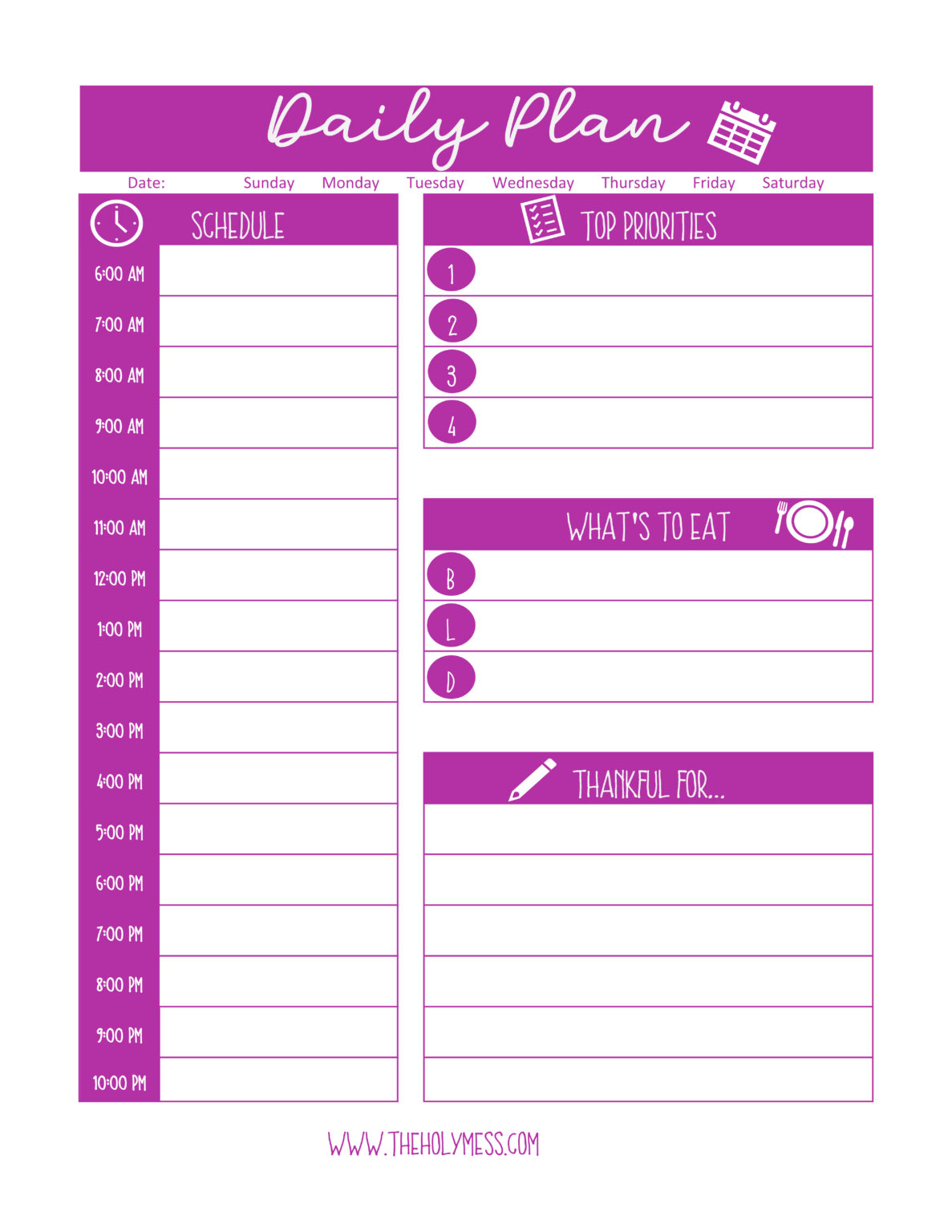Daily Action Plan Free Printable The Holy Mess