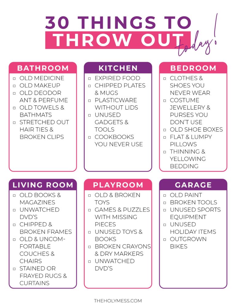 30 Things to Throw Out Today Printable The Holy Mess