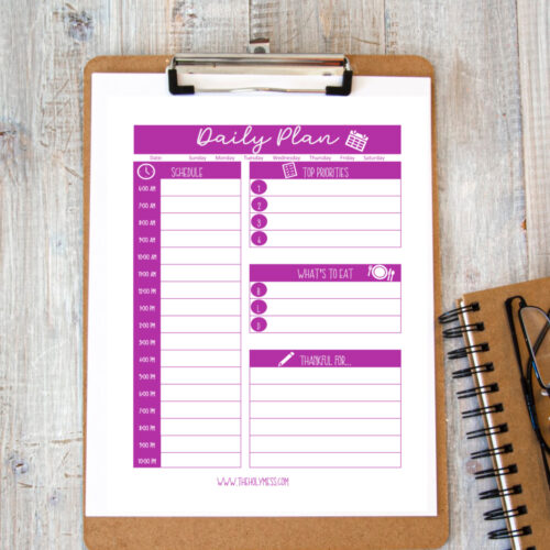 Daily Action Plan - Free Printable The Holy Mess