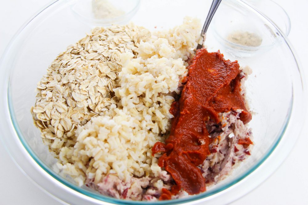 bean burger mixture with rice and oatmeal