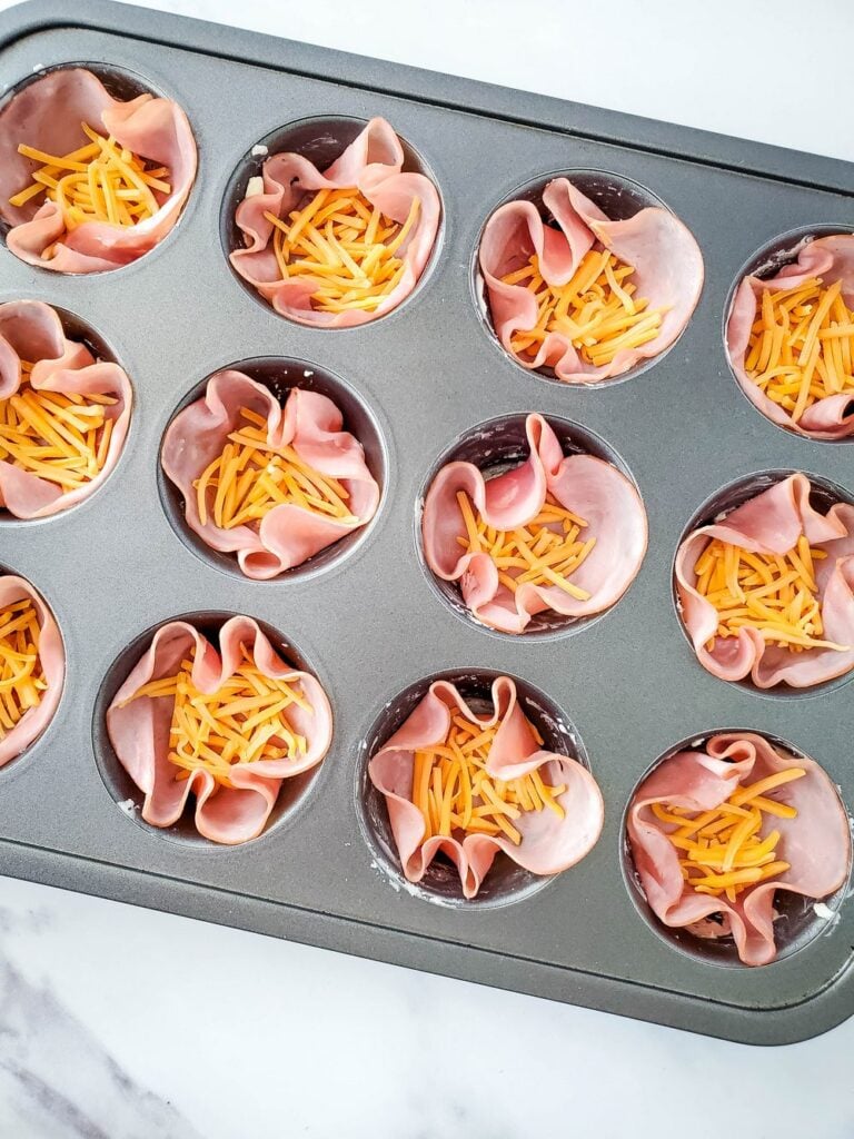 ham and cheese in muffin tin