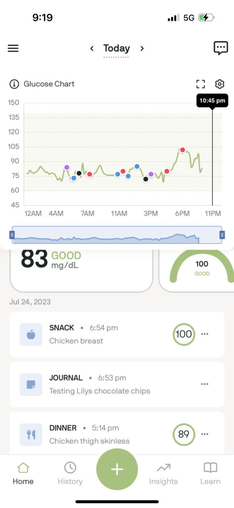 Whole foods like oatmeal and bananas caused a spike for me, but not a strong dip like processed foods.