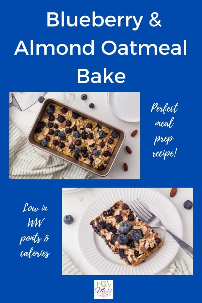 Pinterest image for blueberry almond oatmeal bake