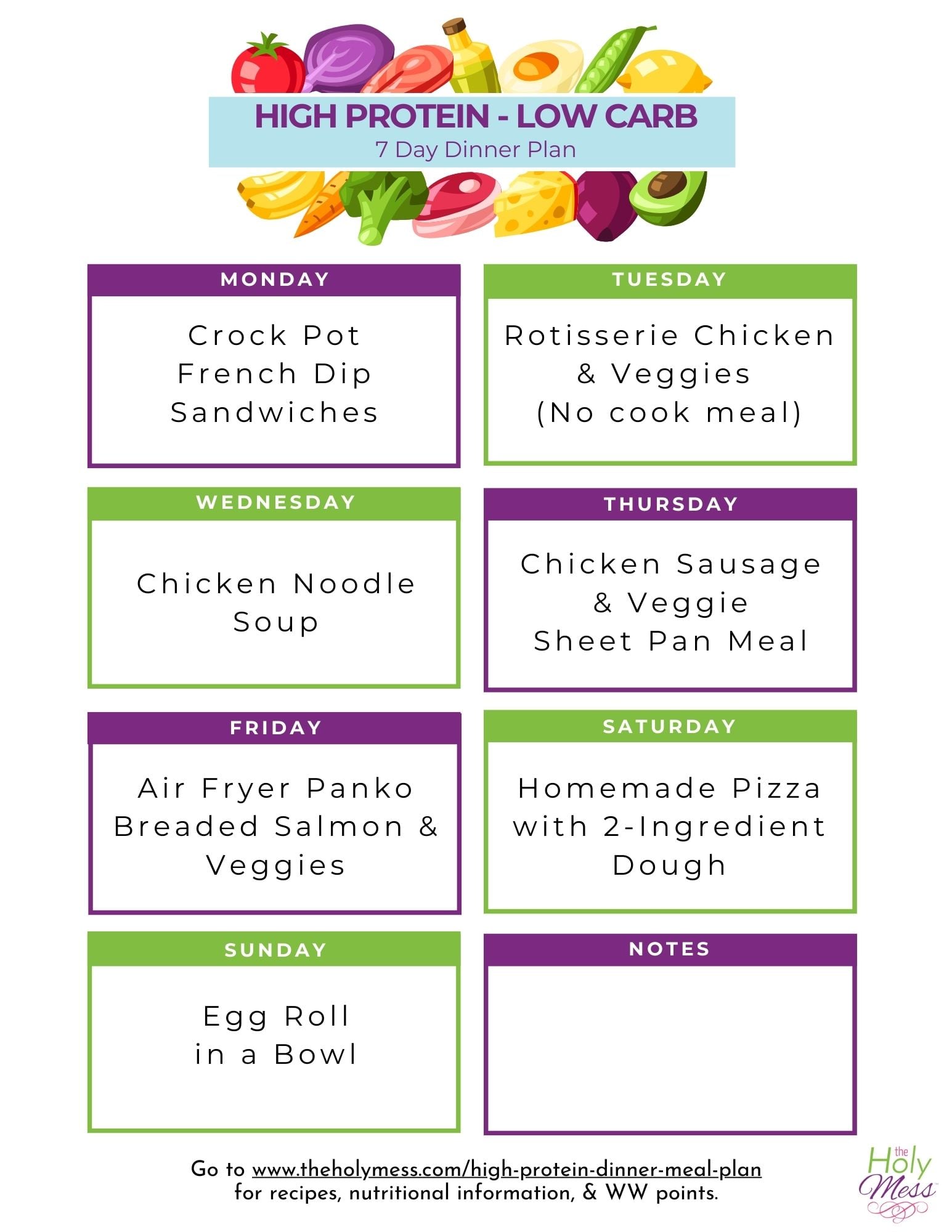 Download the free printable 7 day meal plan.