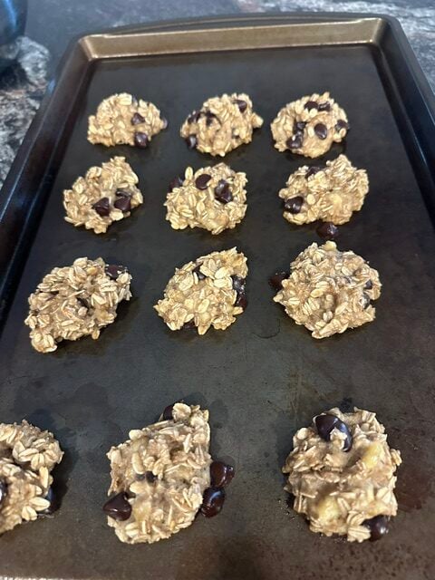 Sara's banana oatmeal cookies with a few chocolate chips