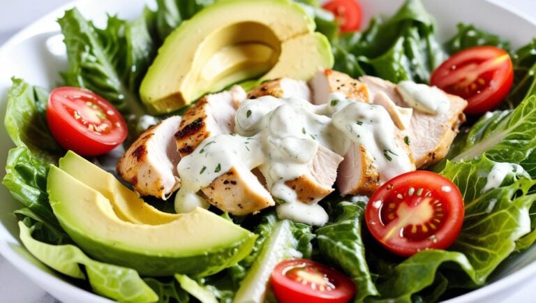 Chicken Caesar salad bowl with avocado
