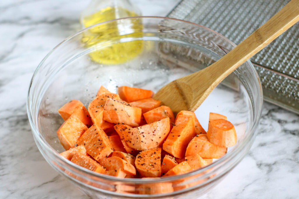 Uncooked sweet potatoes in a bowl