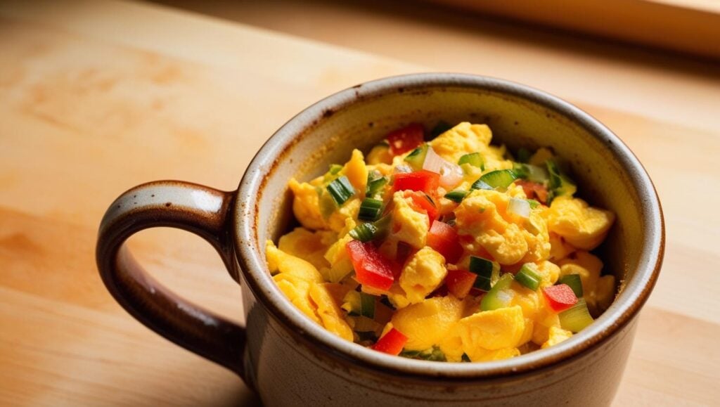 Microwave veggie omelet in a mug