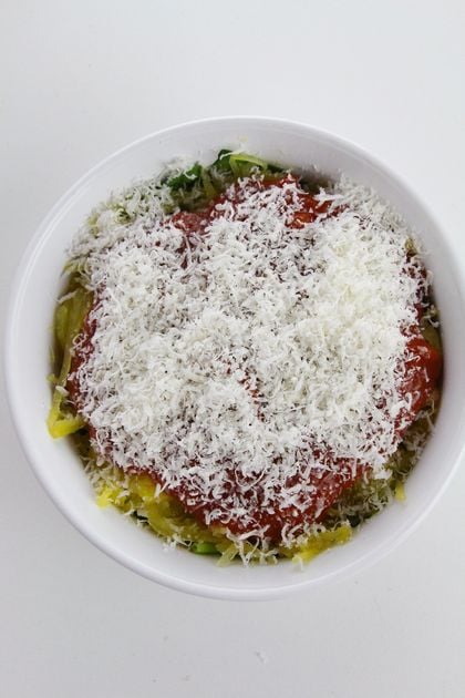 spaghetti squash protein bowl with cheese