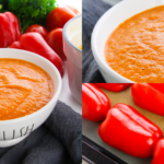 Red pepper soup with cottage cheese