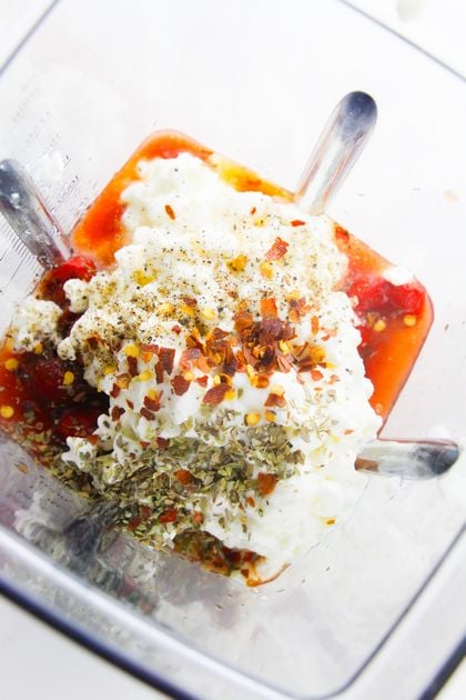 red pepper soup in blender