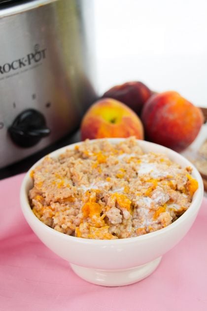 bowl of peach oatmeal