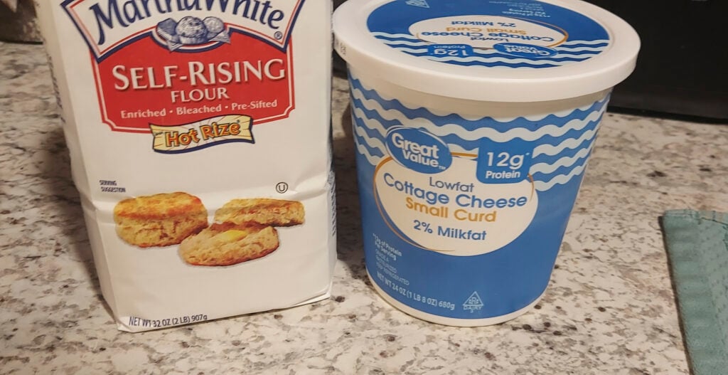 Self-rising flour + low-fat cottage cheese